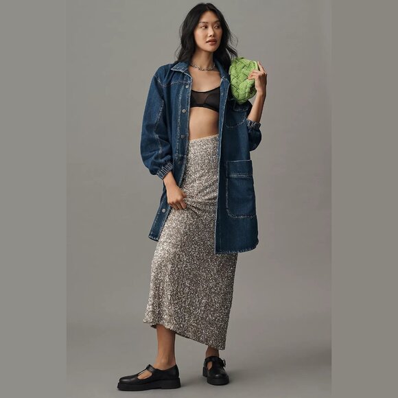 NEW Pilcro Sizes M, L Women's Utility Denim Long Chore Jacket - Denim Dark - Picture 5 of 6